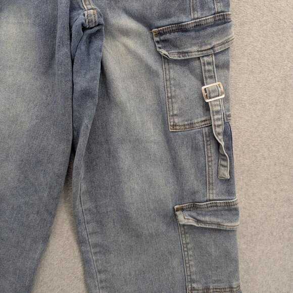 Red Bottoms Jeans Womens 14 Blue Cargo Denim Buckle Strap Wide Leg Baggy Y2K - Picture 5 of 16